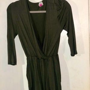 Olive Green 3/4 Sleeve Romper. Size Medium.